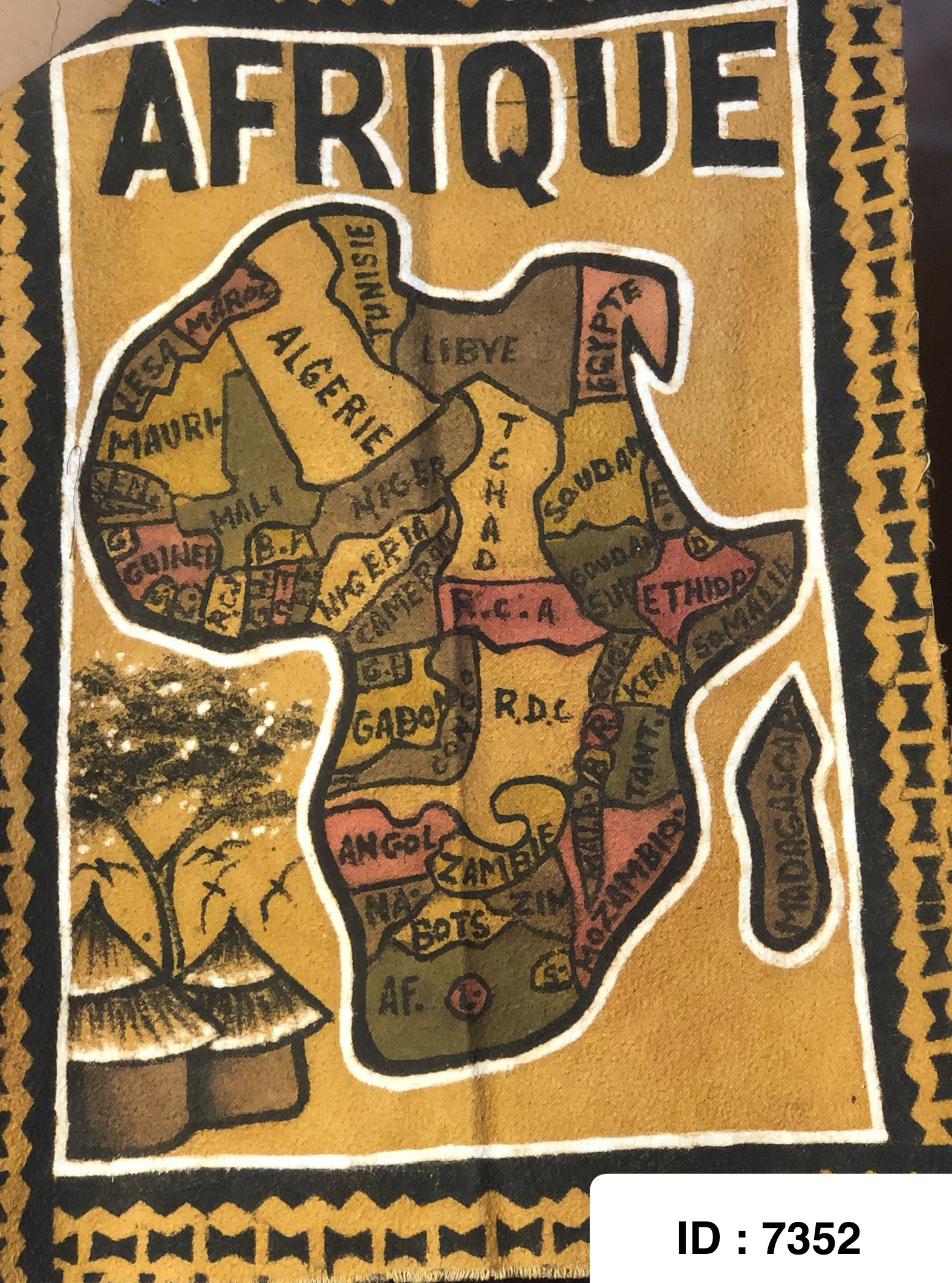 Tableau bogolan tissu carte de l’Afrique